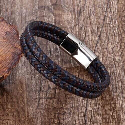 Punk Style New Multi-layers Handmade Braided Genuine Leather Bracelet For Men Stainless Steel Fashion Bangle Jewelry Party Gifts
