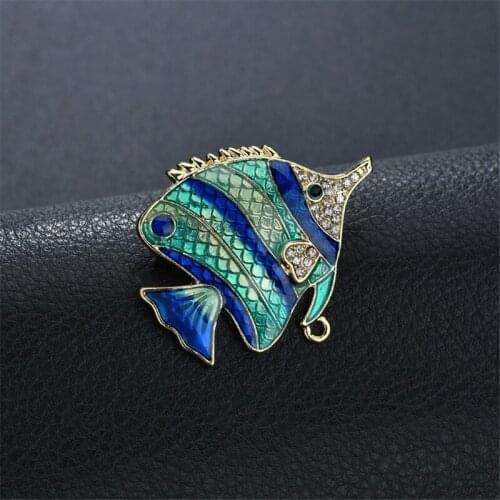 Fashion Rhinestone Tropical Fish Brooches For Women Large Cute Blue Enamel Brooch Pendant Jewelry Party Coat Pins Accessories