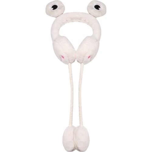 Adult Kids Winter Cartoon Earmuff with Moving Jumping Frog Eyes Parent-Child Funny Animal Plush Headband Cosplay Party Ear Warm