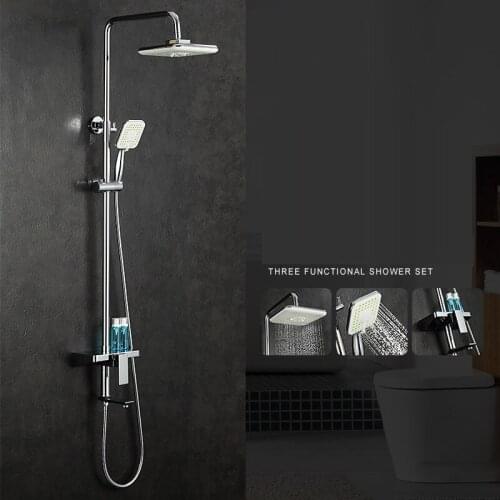 Bathroom Shower Set Brass Chrome Wall Mounted Shower Faucet 10" Shower Head Water Saving Nozzle Aerator Ceramic Rack Shower Set