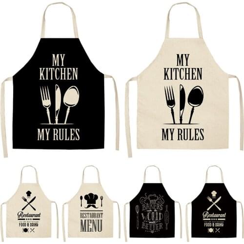 1Pcs Letter Alphabet Kitchen Aprons For Women Cotton Linen Bibs Household Cleaning Pinafore Home Cooking Apron 53*65cm WQL0001