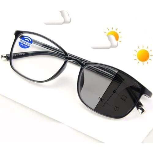 Photochromic Reading Glasses Men Women Progressive Multifocal Anti Blue Light Flexible Presbyopic Glasses Tr90 Full Frame