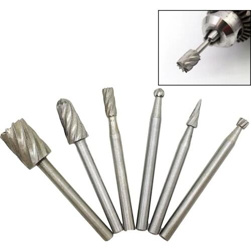 YEODA 6Pc/Set HSS Wood Routing Router Bits Burr Milling Cutter Tool Rotary File Set 3.17mm Shank For Drill Rotary Tool