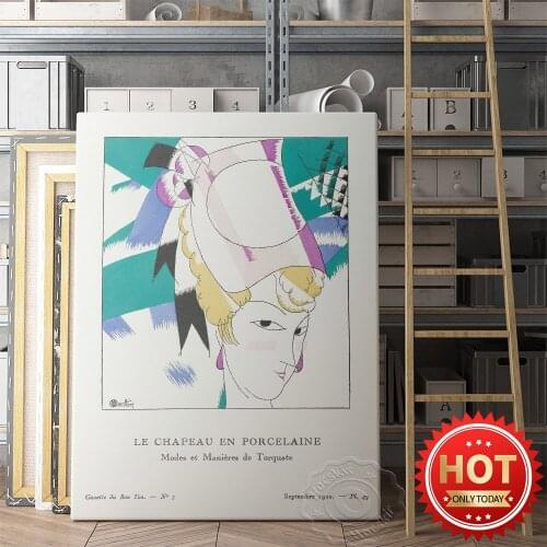 Charles Martin Art Prints, The Porcelain Hat Modes Et Manieres De Torquate Wall Painting, Color Fashion Figure Head Illustration