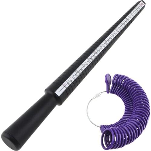 HK / US / EU / JPN Degree Standard Four Yard Ring Jewelry Measurement Tool with Plastic Finger Rings and Plastic Measuring Stick