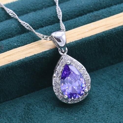 Classic Drop-shaped 925 Silver Pendant Necklace For Women Christmas Gift Wedding Jewelry Black Green White Blue Topaz