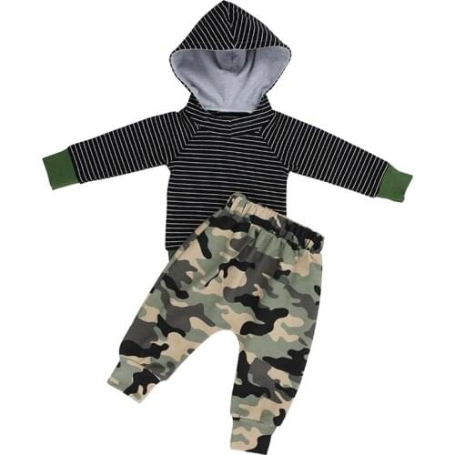 Kaiya Angel 2PCS Toddler Boys Clothing Outfits Striped Hoodle Top + Printing Trousers Baby Fall Set 0-10Y Boys Clothing Outfits