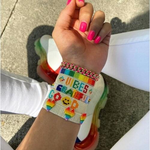 Colorful rainbow Miyuki letters smile bracelets for Girls and Women Jewelry Men Gift