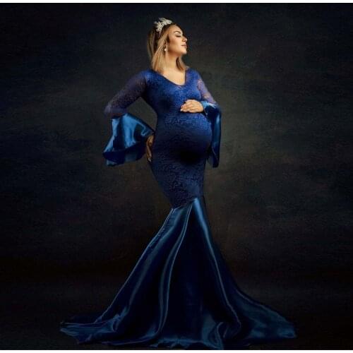 Lace Maternity Long Dress for Photo Shoot Long Sleeve Sexy Pregnancy Dress For Photography Long Pregnant Women Maxi Gown Clothes