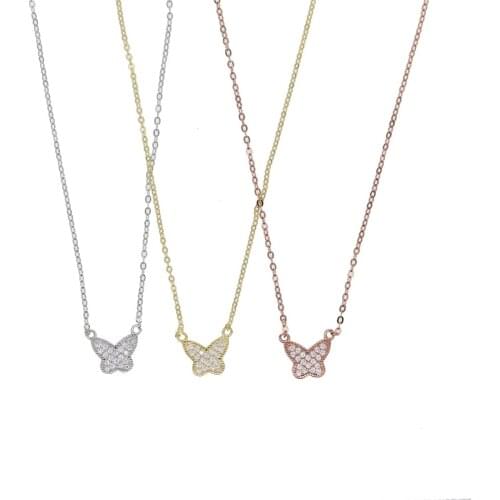 Summer cute butterfly necklace delicate minimal 925 silver jewelry cute lovely bling butterfly girls jewelry necklaces