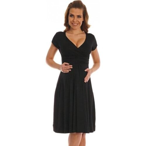 Summer Maternity Dresses Short Sleeve Pregnancy Wear Big Hemlines Maternity Clothings Black Sexy Hip Dress For Pregnant Women