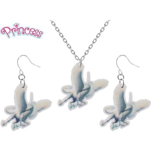 2019 New Fashion Girls Kids Xmas Gift Jewelry Pegasus Unicorn Earring Pendant Short Chain Necklace Free Shipping Wholesale KS62