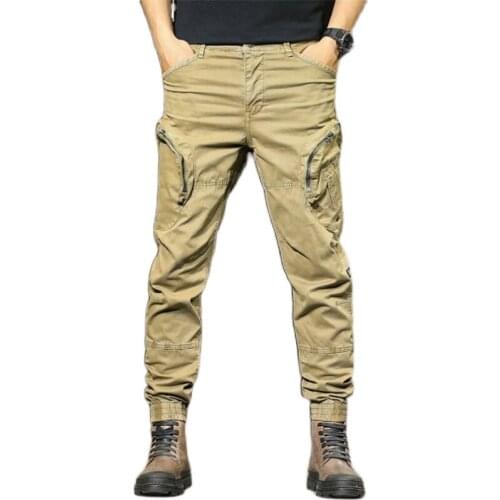Mens overalls cotton zipper pocket low waist overalls military style breathable casual outdoor sports standing pants