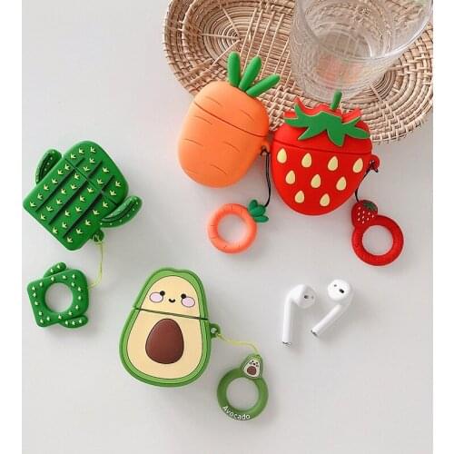 3D Fruit avocado strawberry carrot cactus Headphone Earphone soft case for Apple airpods 1 2 airpods pro Wireless Headset cover