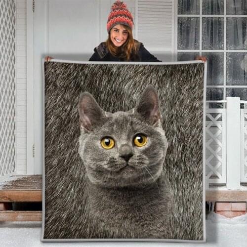 Chartreux Cat Kat Kattie 3D Printing Soft Throw Plush Sherpa Fleece Blanket