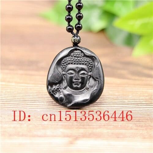 Natural Black Green Jade Chinese Guanyin Pendant Necklace Hand Carving Charm Jewelry Carved Amulet Luck Gifts for Men Her
