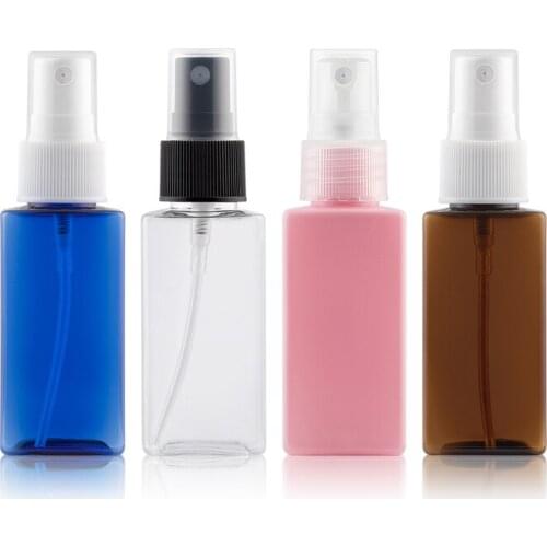 30ml 50pcs/lot Clear/Blue/Pink/Brown/Green Plastic Spray Pump PET Square Bottle Perfume Travel Cosmetic Container