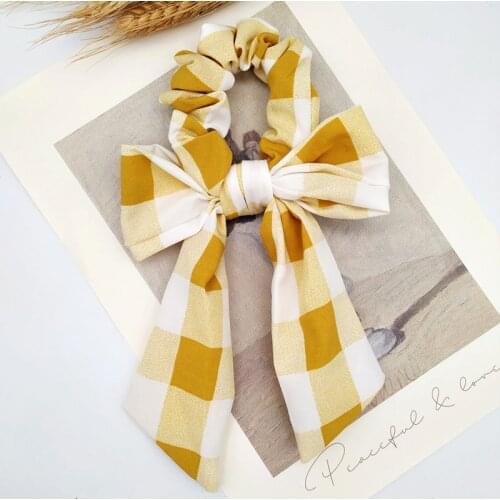 Handmade Pretty Big Bowknot Ponytail Hair Holder Colorful Plaid Print Scrunchies Retro Hair Band Stretch Rubber Band Elegant