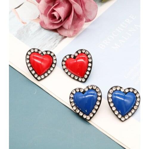 Red Blue Heart Earring Rhinestone Cute Temperament Retro Party Wedding Earrings