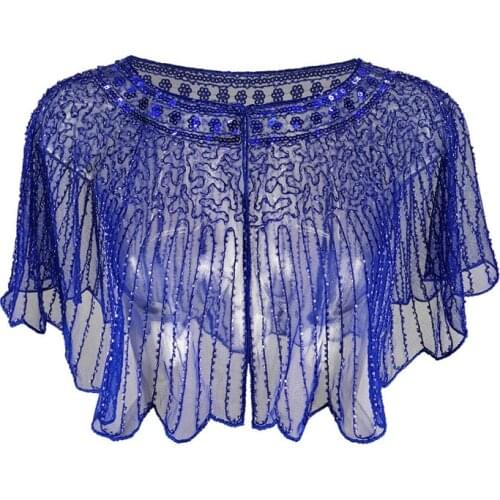 Vintage Women Striped 1920s Shawl Wraps Beaded Sequin Deco Evening Cape Bolero Flapper Cover Up Mesh Shrug