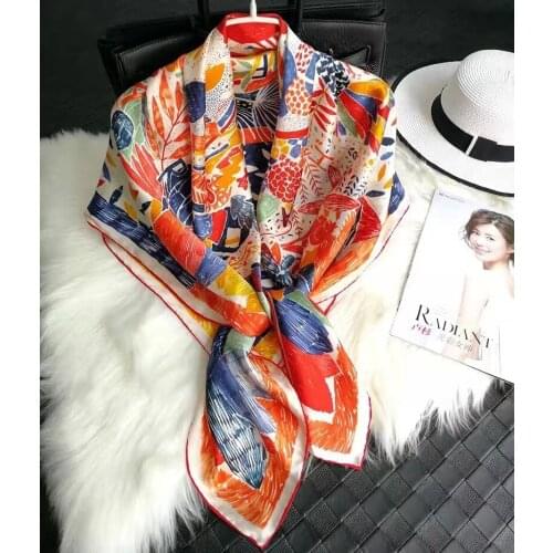 Winter New Scarves Women 14m/m Pure Silk Twill Large Scarves Orange Red Ladies Scarves Hijabs Luxury Brand Scarf Cape 10*110cm