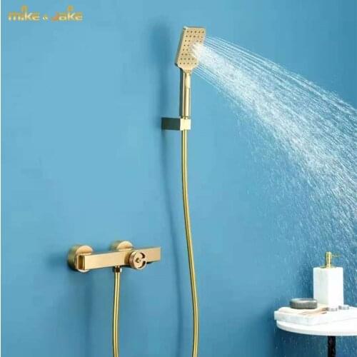 Bathroom gold brush bathtub thermostatic faucet bathroom crane bath shower mixer hot and cold wall bath tap waterfall bath tap