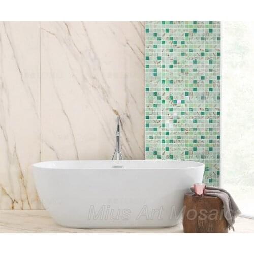 Europe style fresh green glass mosaic tile kitchen backsplash decoration