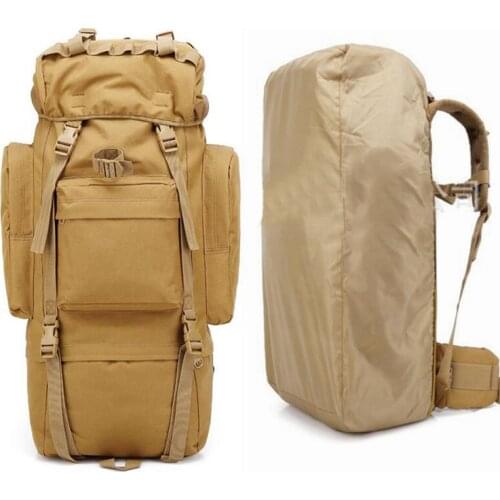 Tactical Backpack Large Capacity Outdoor Sports Bag Military Backpack Travel Hiking Camping Waterproof Backpack Cover 65L