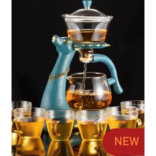 Heat resistant glass tea set electromagnetic water diversion rotating cover bowl semi automatic teapot lazy teapot Kung Fu Tea