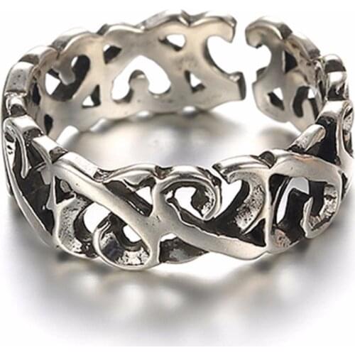 CHENGXUN Punk Retro Ancient Black Adjustable Rings Gothic Style Hollow Heart Rings for Male Women Men Jewelry Birthday Gift