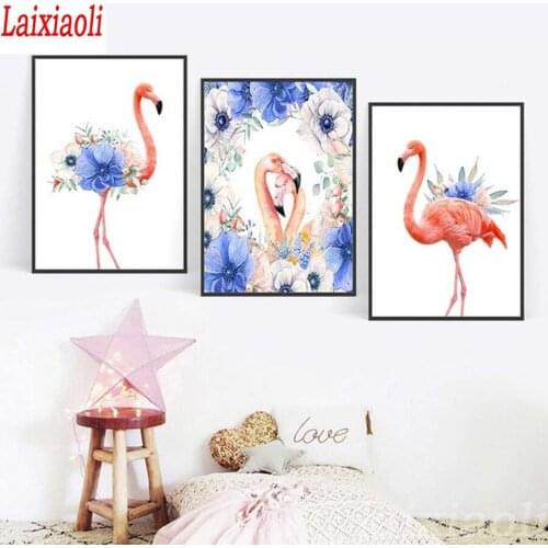 Vintage Flowers Flamingo diamond Painting Vintage Art Abstract Wall Painting Childrens Room Decoration 3 pcs diamond embroidery