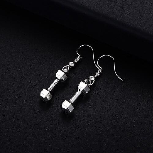 Vintage weights dumbbell Shape Dangle Earrings for Women Girl Retro Drop Earrings Cute Small Object Earring Jewelry Bijoux