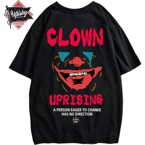 UPRISING Hip Hop Mask Clown Printed Mens T Shirt Harajuku Fashion Male Short Sleeve Casual Cotton Tops Tees Streetwear