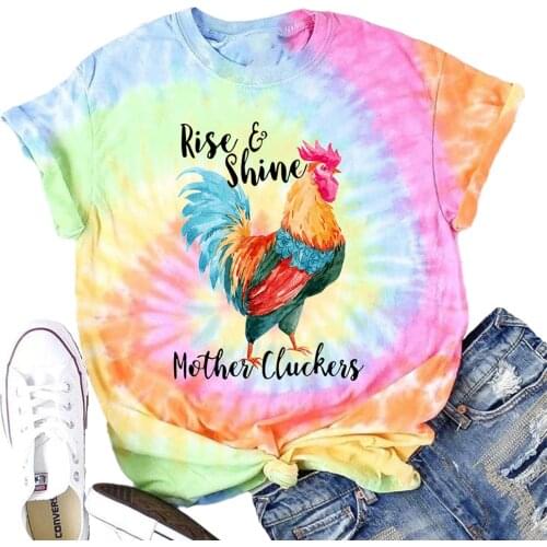 Animal Letter Print Harajuku Women Tshirt Short Sleeve Kawaii Tops Female Clothes Summer Rooster Graphic Tee Girls Shirt Tees