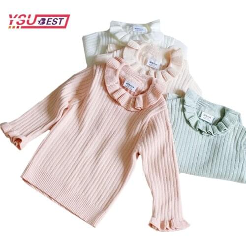 1-5Y Kids Knitted Pullover Girls Knitted Ruffle Lantern Long Sleeve Bottoming T Shirt Princess Toddler Kids Sweater Top Clothes