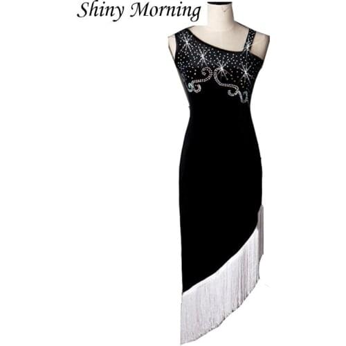 Lady performance dress Women latin dance clothes latin dance dress girls stones tassel latin dance dresses black white lq026