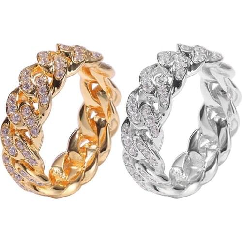 Gold Color Hip Hop Punk Zircon Ring Cuban Link Chain Exaggerated Street Artist Ring For Women Men Dropshipping In Stock