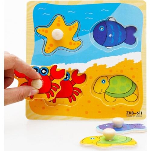 1pc Children Learning Educational Toys for Kids Baby Hand Grasp Wooden Cartoon Animal Cognitive Puzzle Style is Sent Randomly