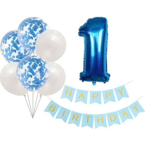12inch blue rose gold Confetti Balloons Happy Birthday Banner children 1 2 3 4 5 6 year Birthday Party Decoration Helium Balloon