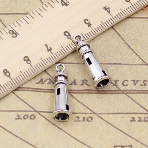 20pcs Charms Hollow 3D Lighthouse Watchtower 25x8mm Antique Bronze Silver Color Pendants Making DIY Handmade Tibetan Finding