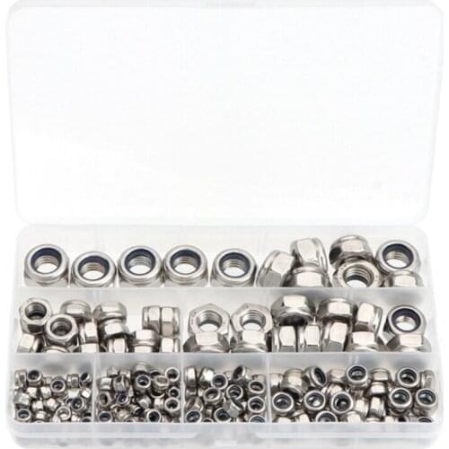 215Pcs Boxed Nylon Inlaid Hexagonal Lock Nut Combination Stainless Steel Loose Lock Nut