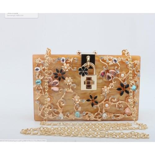 Acrylic Women Fashion Handbags and Purses Hard Case Evening bags gift Box bag Clutches bags Chain Shoulder Bag clutch purse bag