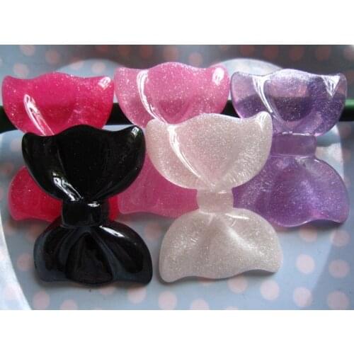 20pcs/lot flat back resin bow with glitter mix colors DIY resin cabochons accessories 55*40mm