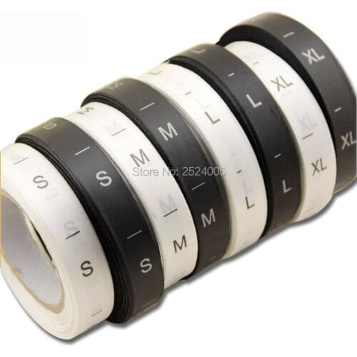 Free shipping stock clothing printed size labels/silk tags printing/XS S M L XL XXL XXXL 4XL white black size labels 500 pcs