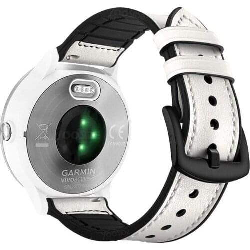 Quick Release Soft Genuine Leather Silicone Watch Band Strap for Garmin Vivoactive 3/Forerunner 645/Samsung Galaxy Watch 42mm