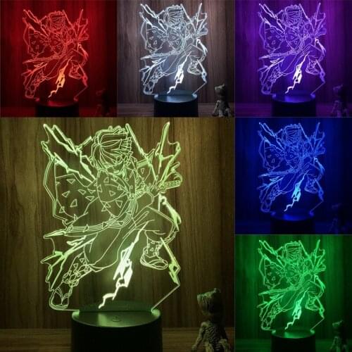 Demon Slayer Agatsuma Zenitsu Thunder Breathe LED NightLight 3D Lamp Action Figure 7 Colors Touch Table Decor Light Gift Model