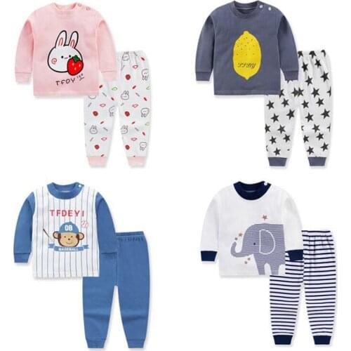 2020 Kids Cartoon Underwear Suit Baby Boys Cotton Pajamas Baby Girls Sleepwear Spring and Autumn Sleepsuit Children Clothes 1-3Y