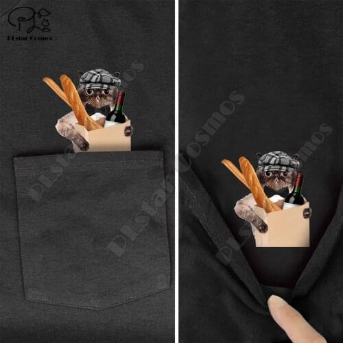 PLstar Cosmos T Shirt Fashion summer pocket Bread cat printed t-shirt men for women shirts tops funny cotton black tees style-4