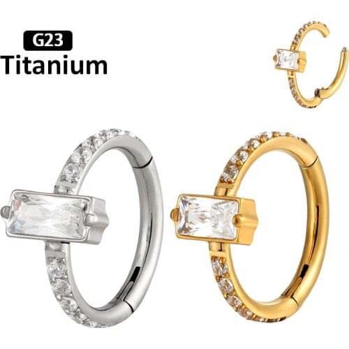 G23 Titanium High quality An elongated zircon in the center stone hight Segment Rings Open Small Septum Nose Earrings jewelry