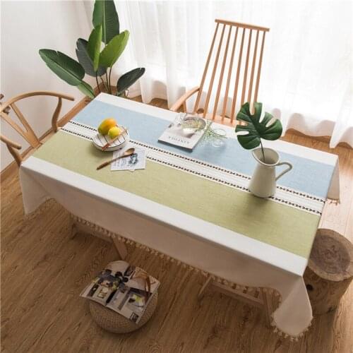 Geometric Striped Tablecloth Cotton Linen Lace Tassel Dining Tea Table Cover Home Party Decor